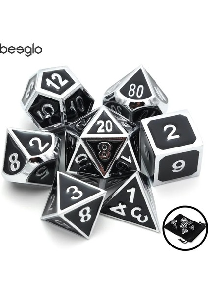 NO.486 Stili Rpg Dnd Mtg Masa Oyunları Için Metal Zar Emaye Boya Siyah Ipli Kılıf Seti (Yurt Dışından)