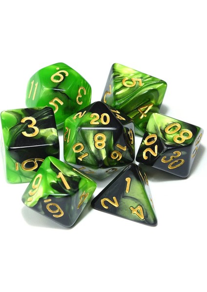 Meyve Yeşil Siyah Tarzı Siyah Kadife Kılıflı Rpg Oyunları Için Karışık Renkli Zar Seti D4 D6 D8 D10 D% D12 D20 (Yurt Dışından)