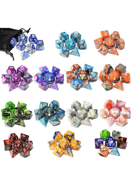 Meyve Yeşil Siyah Tarzı Siyah Kadife Kılıflı Rpg Oyunları Için Karışık Renkli Zar Seti D4 D6 D8 D10 D% D12 D20 (Yurt Dışından) fiyatları