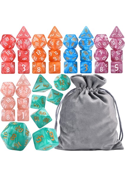 Açık Gri Tarzı 6x7-Die Pearl Swirl Çokyüzlü Zar Seti D4 D6 D8 D10 D% D12 D20 Dnd Mtg Trpg Için Ipli Çantalı (Yurt Dışından)
