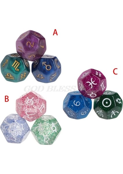 Bir Stil 3 Adet Renkli Reçine Zar Astroloji Tarot Takımyıldızı Kehanet Sıcak Satış (Yurt Dışından) fiyatları