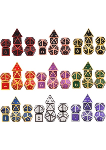NO.441 Tarzı Masa Üstü Rpg'ler Için Siyah Ipli Çantalı 7 Metal Zar Seti D4 D6 D8 D10 D% D12 D20 (Yurt Dışından) fiyatları