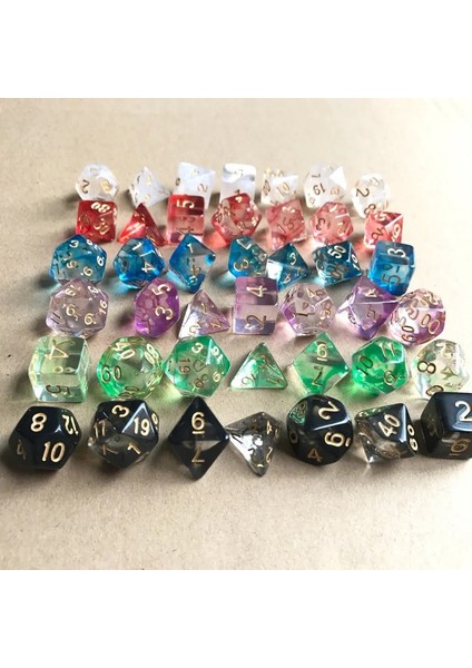 Mavi Şeffaf Stil 7pclot Yeni Zar Seti D4 D6 D8 D10 D10% D12 D20 Renkli Şeffaf Çokyüzlü Zar Tahta Oyunu Trpg Oyunları Için Zar Seti (Yurt Dışından) modelleri