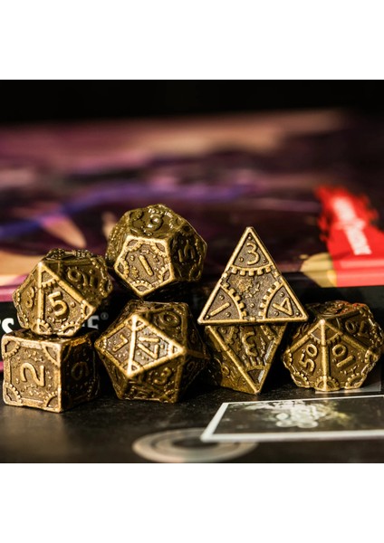 Pembe Sarı Stil Cusdie Metal D&d Zar, Dnd Zar, Steampunk Tarzı Rol Yapma Oyunu Için Çokyüzlü Zar Seti Mtg Pathfinder (Yurt Dışından)