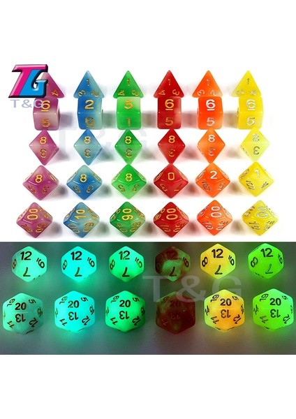 Yeşil Stil Yeni Geldi 7pclot Yüksek Li Karışık Renkli Karanlıkta Glow, Dnd D% Için Zar Seti Rpg Masa Oyunu (Yurt Dışından)