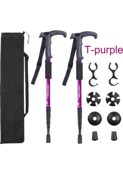 Mor Tarzı 2pcslot Trekking Direkleri Baston Yürüyüş Nordic Yürüyüş Bastonu Alüminyum Kayak Kampı Teleskopik Baton Açık Koltuk Değneği T-Kolu (Yurt Dışından)