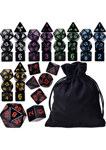 Siyah B Stili Trpg Dnd D4 D6 D8 D10 D% D12 D20 Için Büyük Çanta ile Opak Renkli Çokyüzlü 7-Die Zar 6 Takım (Yurt Dışından)