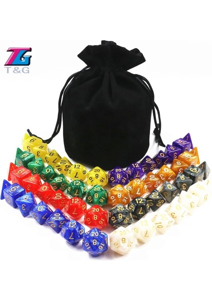 Siyah Stil Zar Çantası Rpg Dnd Masa Oyunu 8 Takım D4 D6 D8 D10 D12 D20 Mermer Akrilik Oyunu (Yurt Dışından)
