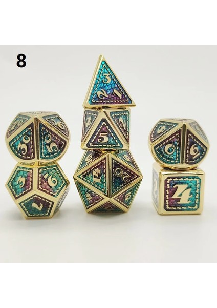 No.7 Tarzı Dragon Scale Metal Zar ve Dnd Zar Seti Dados Rpg Zar Rulo Çokyüzlü Zarlar D4 D6 D8 D10 D20 Oyun Zar Seti (Yurt Dışından) fiyatları