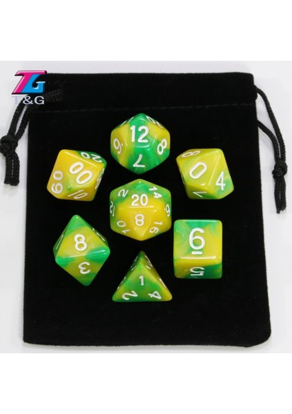 07 Sarı Stil Olyhedral 2 Renkli Zar ile Çanta Nebula Efekti Poker Dnd D4,D6,D8,D10,D%,D12,D20 Rpg Oyunu (Yurt Dışından)