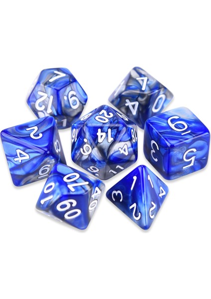 Mavi Gümüş Tarzı 7-Die Çift Renkli Çokyüzlü Zar Trpg Dnd Zar Oyunları Için D20 D12 D10 D% D8 D6 D4 Komple Set (Yurt Dışından)