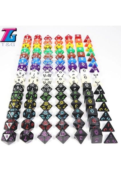 No.8 Stili Satış Zar Seti Çokyüzlü D4, D6, D8, D10, D10%, D12, D20 Masa Oyunu Için Renkli Aksesuarlar, Dnd, Rpg 25 Renk (Yurt Dışından) indirimleri