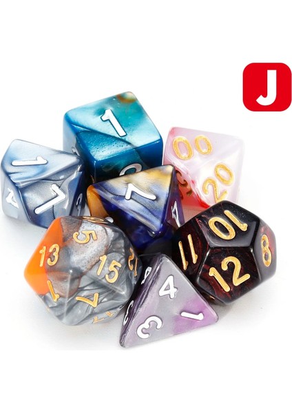 J Çok Renkli Stil 7 Adet Zar Seti Çokyüzlü Karışık Renkli Zar Rpg Rol Oynayan Oyun Masa Oyunu Zar Seti + Saklama Çantası (Yurt Dışından)