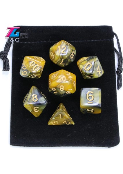 05 Altın Stili Olyhedral 2 Renkli Zar ile Çanta Nebula Efekti Poker Dnd D4,D6,D8,D10,D%,D12,D20 Rpg Oyunu (Yurt Dışından)