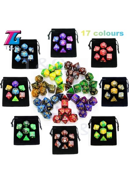 05 Altın Stili Olyhedral 2 Renkli Zar ile Çanta Nebula Efekti Poker Dnd D4,D6,D8,D10,D%,D12,D20 Rpg Oyunu (Yurt Dışından)