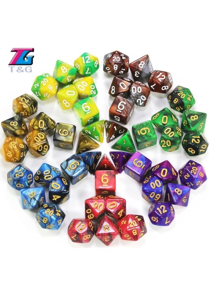 05 Altın Stili Olyhedral 2 Renkli Zar ile Çanta Nebula Efekti Poker Dnd D4,D6,D8,D10,D%,D12,D20 Rpg Oyunu (Yurt Dışından)