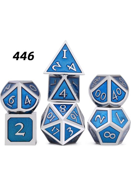 NO.446 Tarzı Masa Üstü Rpg'ler Için Siyah Ipli Çantalı 7 Metal Zar Seti D4 D6 D8 D10 D% D12 D20 (Yurt Dışından)