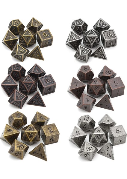 NO.426 Tarzı Rpg Dnd Mtg Oyunları Antik Bakır, Altın, Gümüş Için Siyah Çantalı 7'li Çokyüzlü Metal Zar Seti (Yurt Dışından) fiyatları
