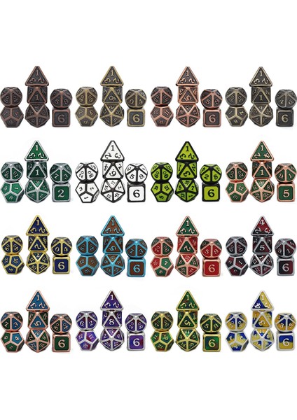 NO.113 Stili Dados Rpg Zar Masası Oyunları Satış Promosyonu Çokyüzlü Metal Zarlar Çinko Alaşımlı Sayısal Dnd Zar 7 Set D4 D6 D8 D10 D12 D20 (Yurt Dışından)