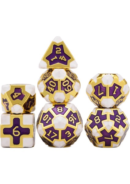 Mor Beyaz Tarzı Katı Metal Çokyüzlü Zar Seti D4 D6 D8 D10 D% D12 D20 Masaüstü Rpg'leri Için Dnd (Yurt Dışından)