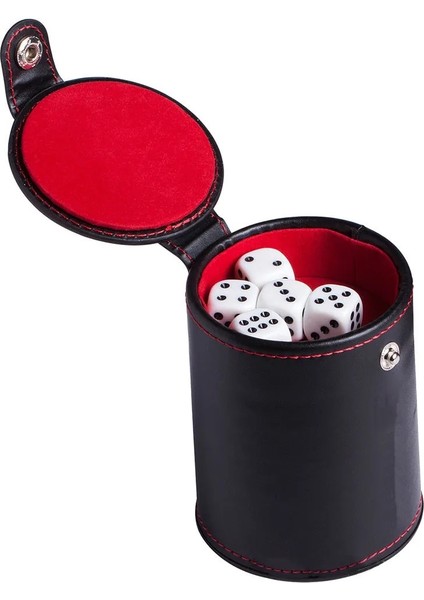 Siyah Stil Saklama Bölmeli Deri Zar Bardağı - Çoğu Zar Oyunu Için - Yahtzee Farkle Bar Party Zar Oyunları Için Kırmızı Keçe Astarlı (Yurt Dışından)
