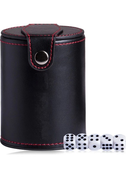 Siyah Stil Saklama Bölmeli Deri Zar Bardağı - Çoğu Zar Oyunu Için - Yahtzee Farkle Bar Party Zar Oyunları Için Kırmızı Keçe Astarlı (Yurt Dışından)