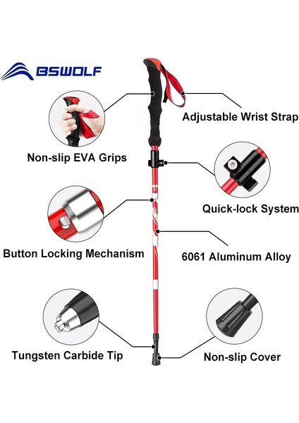 Uzun Sap Kırmızı Stil Bswolf Ultraligt Katlanabilir Bastonlar Kamp Yürüyüşü Katlanır Trekking Bastonları Alüminyum Yürüyüş Direkleri Teleskopik Baston (Yurt Dışından) fırsatları