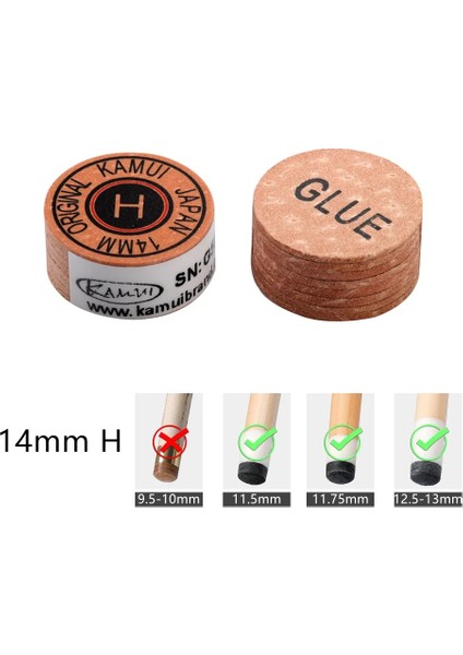 H-14MM-SARI Stil Japon Orijinal Ithalat Kamuı Cue Ipuçları Bilardo Bilardo Cue Kamuı Ucu Mh Snooker Ucu Kahverengi Mh Bilardo Aksesuarı (Yurt Dışından)