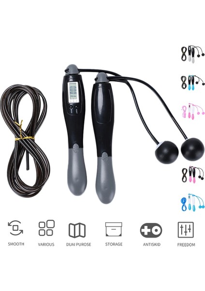 Gri Çift Kullanımlı Stil Sayaçlı Kablosuz Atlama Ipleri Dijital Ip Atlama Ipi 4 Modlu Akıllı Ip Atlama Ipi Fitness Vücut Geliştirme Egzersiz Ipi (Yurt Dışından)