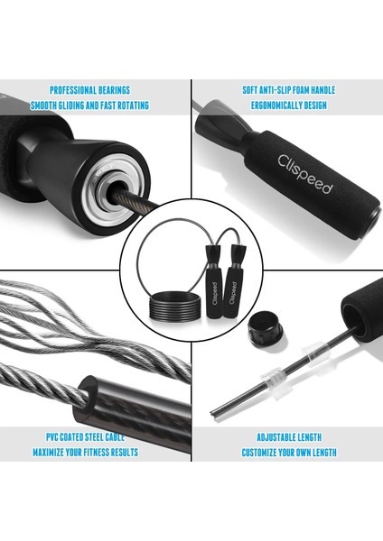Gösterildiği Gibi Clispeed 3 Metre Atlama Ipi Egzersizi Çelik Tel Ayarlanabilir Rulman Atlama Ipi (Siyah) (Yurt Dışından) modelleri