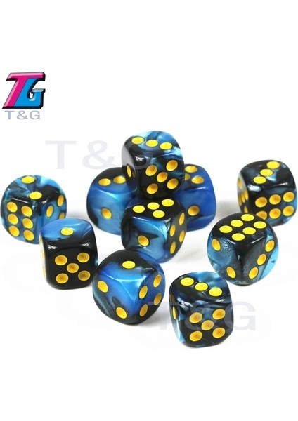 Mavi Siyah Stil Karışık Renkler D6 Kumar Zarı, Kumar, Masa Oyunu Için Altın Standart Nokta Aksesuarlı (Yurt Dışından)