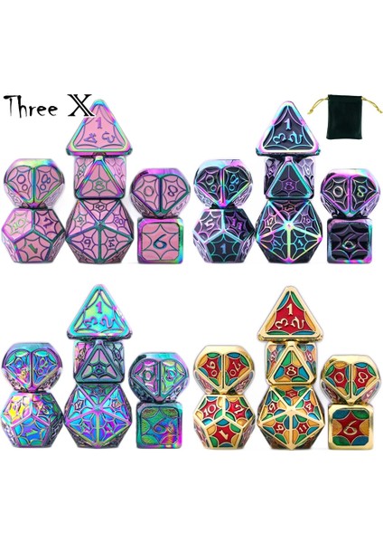 M05 Stili Siyah Keseli Metal Çokyüzlü Zar Seti, D4 D6 D8 D10 D% D12 D20 Takımları Uyumlu Dnd Rpg Masa Oyunları (Yurt Dışından) fiyatları