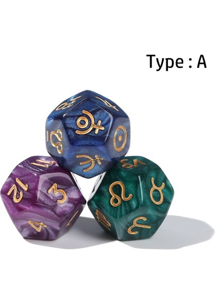 Bir Stil 3 Adet Dikromatik 12-Taraflı Astroloji Dices Takımyıldızı Kehanet Oyuncak Zodyak Işaretleri Kehanet Tahta Oyunları Eğlence (Yurt Dışından)