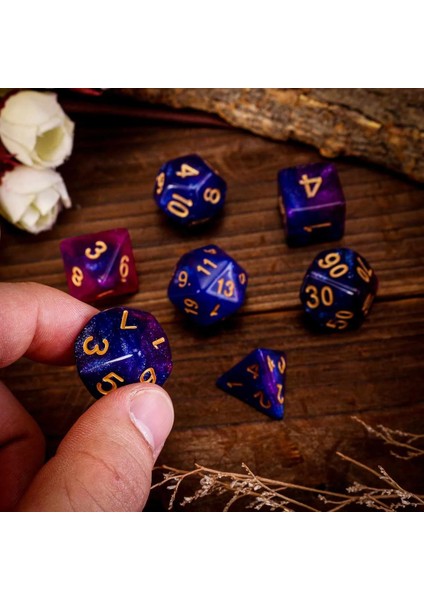 Mor Mavi Tarzı Et Nebula Zar Seti Masa Üstü Rpg'ler Için Siyah Ipli Kadife Kılıflı Inanılmaz Galaxy Çokyüzlü Zar Oyunlar 8 Renk (Yurt Dışından)