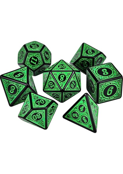 Yeşil Stil 7 Adet Çok Taraflı 7-Die Zar Oyunu Zar Trpg Dnd Çokyüzlü D4 D6 D8 D10 D12 D20 Zar Tahta Kart Oyunu Matematik Oyunları Malzemeleri (Yurt Dışından)