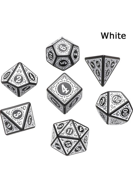 Beyaz Stil 7-Die Çok Taraflı Zar Seti Oyunu Zar Trpg Dnd Çokyüzlü D4 D6 D8 D10 D12 D20 Zar Tahta Kart Oyunu Matematik Oyunu Aksesuarları (Yurt Dışından)