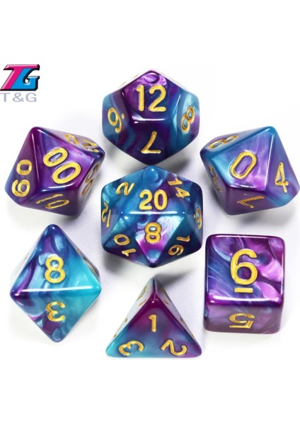 No.14 Tarzı Olyhedral 2 Renkli Zar ile Çanta Nebula Efekti Poker Dnd D4,D6,D8,D10,D%,D12,D20 Rpg Oyunu (Yurt Dışından)