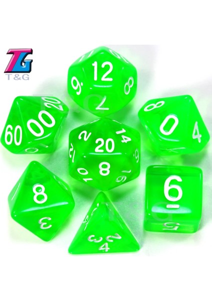 Açık Yeşil Stil Satış Yarı Saydam Rpg Zar Seti D4, D6, D8, D10, D10%, D12, D20 Masa Oyunu Için Kırmızı, Mavi, Sarı, Mor, Yeşil Yüksek (Yurt Dışından)