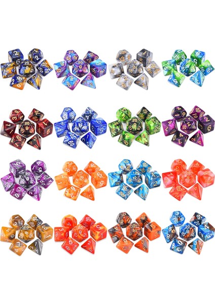 Mavi Altın Tarzı 7-Die Çift Renkli Çokyüzlü Zar Trpg Dnd Zar Oyunları Için D20 D12 D10 D% D8 D6 D4 Komple Set (Yurt Dışından) modelleri