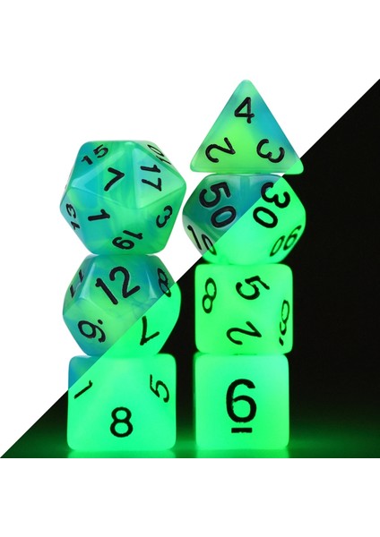 Mavi Yeşil Tarzı Glow In The Dark Polyhedral 7-Die Iki Ton Zar Seti D4 D6 D8 D10 D% D12 D20 Masa Oyunları Için Rpg Dnd (Yurt Dışından)