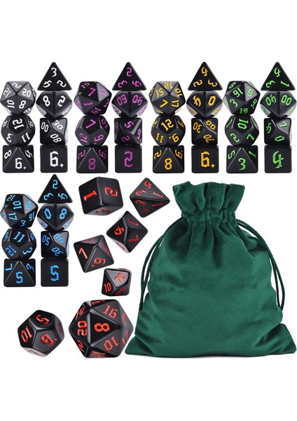 Yeşil A Stili Trpg Dnd D4 D6 D8 D10 D% D12 D20 Için Büyük Çanta ile Opak Renkli Çokyüzlü 7-Die Zar 6 Takım (Yurt Dışından)
