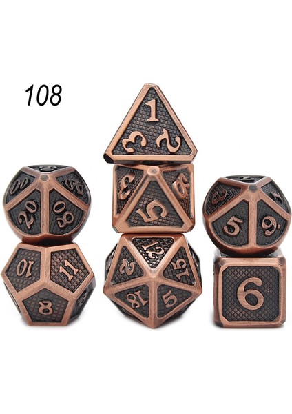 NO.108 Stili Dados Rpg Zar Masası Oyunları Satış Promosyonu Çokyüzlü Metal Zarlar Çinko Alaşımlı Sayısal Dnd Zar 7 Set D4 D6 D8 D10 D12 D20 (Yurt Dışından)