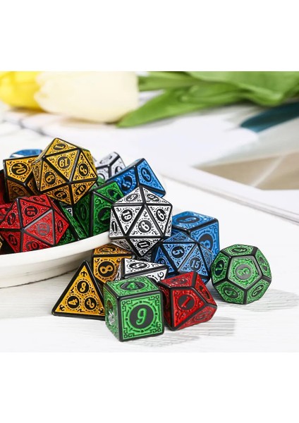 No.11 Stili 7-Die Çok Taraflı Zar Seti Oyunu Zar Trpg Dnd Çokyüzlü D4 D6 D8 D10 D12 D20 Zar Tahta Kart Oyunu Matematik Oyunu Aksesuarları (Yurt Dışından)