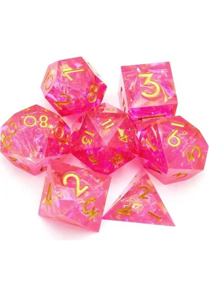 Pembe Tarzı Yeni Lüks Reçine Şeffaf Keskin Köşe Dnd Zar Seti Çokyüzlü Zar Rpg Zar Dados Rol D4 D6 D8 D10 D12 D20 Oyun Zar Seti (Yurt Dışından)