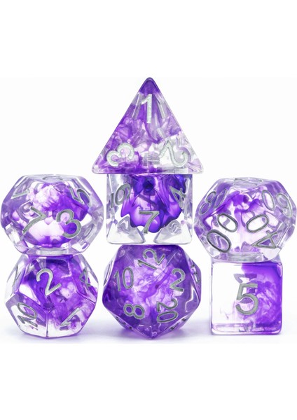 Mor Gümüş Yazı Tipi Stili Poludie Yeni Saydam Reçine Dnd Zar Seti D4~D20 Dungeons And Dragons Için Çokyüzlü Zar Rol Yapma Masa Oyunu Mtg Rpg D&d (Yurt Dışından)