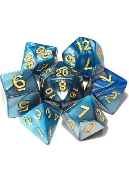 Turkuaz Gümüş 01 Stili Siyah Kadife Kılıflı Rpg Oyunları Için Karışık Renkli Zar Seti D4 D6 D8 D10 D% D12 D20 (Yurt Dışından)