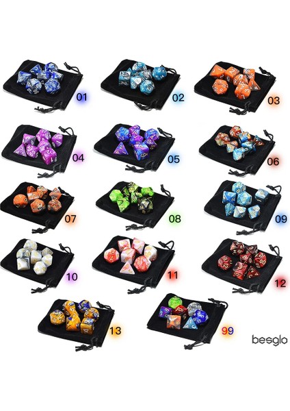 Turkuaz Gümüş 01 Stili Siyah Kadife Kılıflı Rpg Oyunları Için Karışık Renkli Zar Seti D4 D6 D8 D10 D% D12 D20 (Yurt Dışından) fırsatları