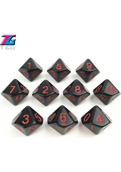 10 Adet D10 Kırmızı Stil Dijital Küp Zar Katı Siyah x Kırmızı Çokyüzlü D4D6D8D10D10%D12D20 Rpgboard Oyunu Için (Yurt Dışından)