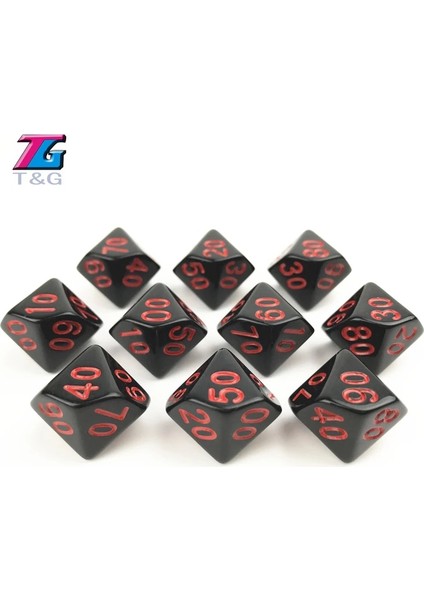 10 Adet D10 Kırmızı Stil Dijital Küp Zar Katı Siyah x Kırmızı Çokyüzlü D4D6D8D10D10%D12D20 Rpgboard Oyunu Için (Yurt Dışından) indirimleri