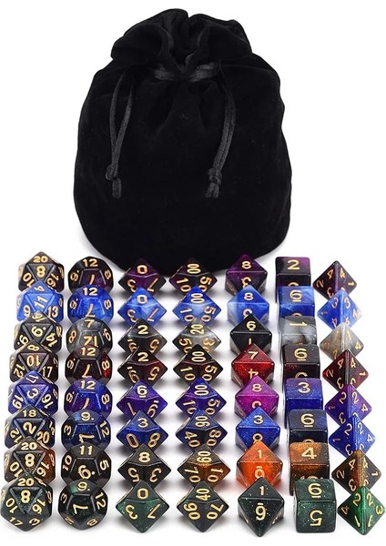 Siyah Stil Masaüstü Oyunları Için 8'li Galaxy Çokyüzlü Akrilik Zar Seti Dnd Rpg Mtg Matematik Öğretimi (Kadife ve Ejderha Göz Torbası Seçeneği) (Yurt Dışından)